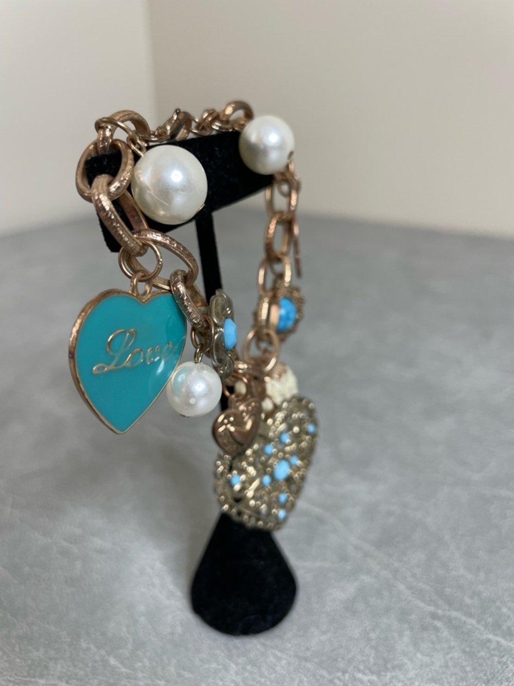 Turquoise & Gold Heart Charm Bracelet - Women Jewelry - Picture 3 of 6